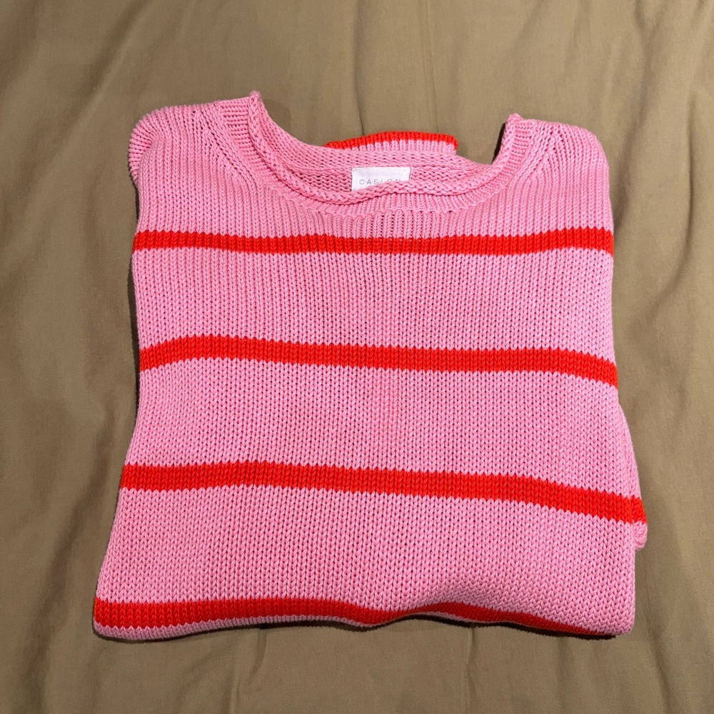Nordstrom Pink and Red Striped Crew Neck Sweater